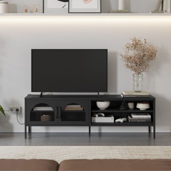 Porta tv Diora in metallo con 2 ante e 2 vani a giorno colore nero