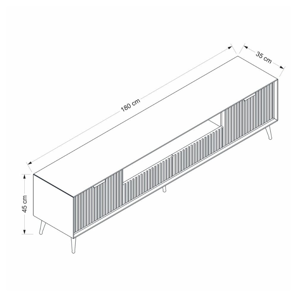 Porta tv Kale con 4 ante effetto cannettato e nicchia a giorno colore cashmere con maniglie e piedini oro - immagine 8