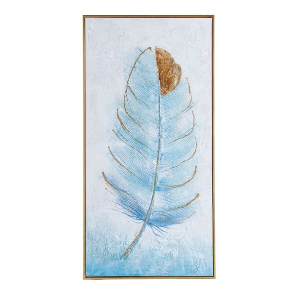 Quadro disegno piuma su tela e cornice oro Quadro5