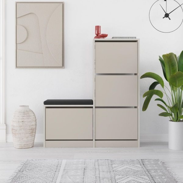 Scarpiera con panca Dude con 4 ante a ribalta colore cashmere