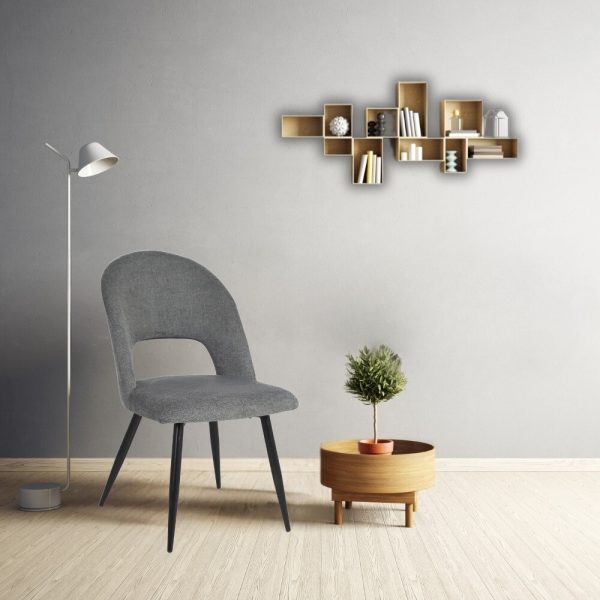 Sedia Lunetta imbottita in tessuto grigio con gambe nere