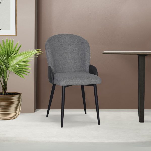 Sedia Simo in tessuto Nordic 16 grigio chiaro con dettaglio posteriore in nabuk Uras 10 antracite e gambe in metallo nere