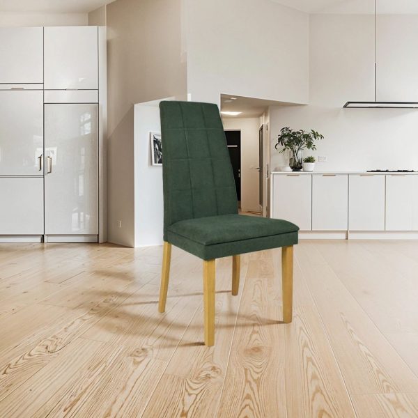 Sedia Tim in legno colore rovere e seduta in tessuto verde