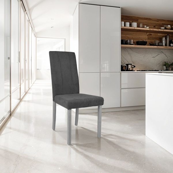 Sedia Tom in legno colore grigio con seduta in tessuto colore grigio set 2 pezzi