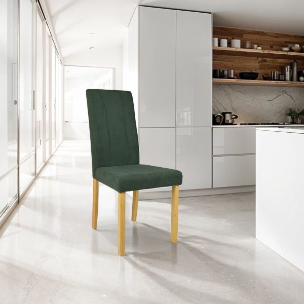Sedia Tom in legno colore rovere con seduta in tessuto colore verde set 2 pezzi