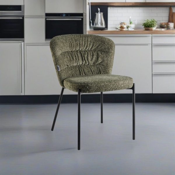 Sedia imbottita Cami in tessuto teddy verde set 2 pezzi