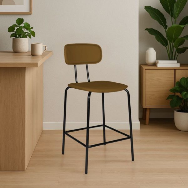 Sgabello Glami in pvc effetto cuoio brown con struttura in metallo nera