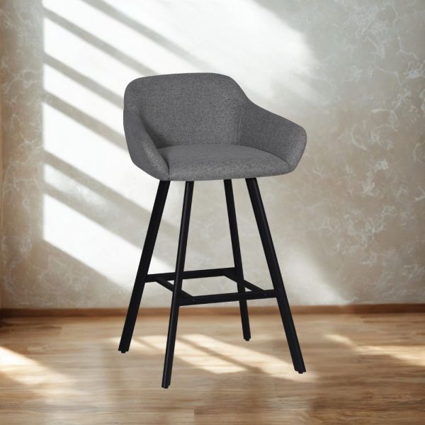 Sgabello Mey in tessuto Nordic 16 grigio cenere con gambe in metallo nere