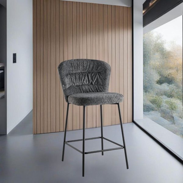 Sgabello imbottito Cami in tessuto teddy grigio set 2 pezzi