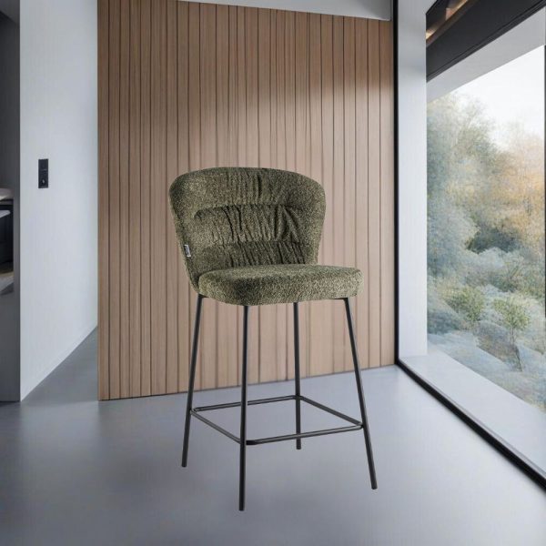 Sgabello imbottito Cami in tessuto teddy verde set 2 pezzi