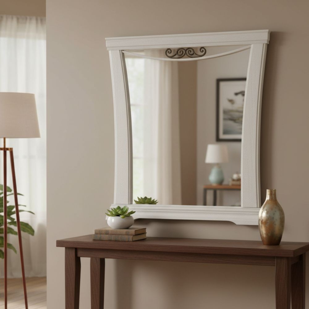 Specchiera Athena in legno con cornice curva colore avorio