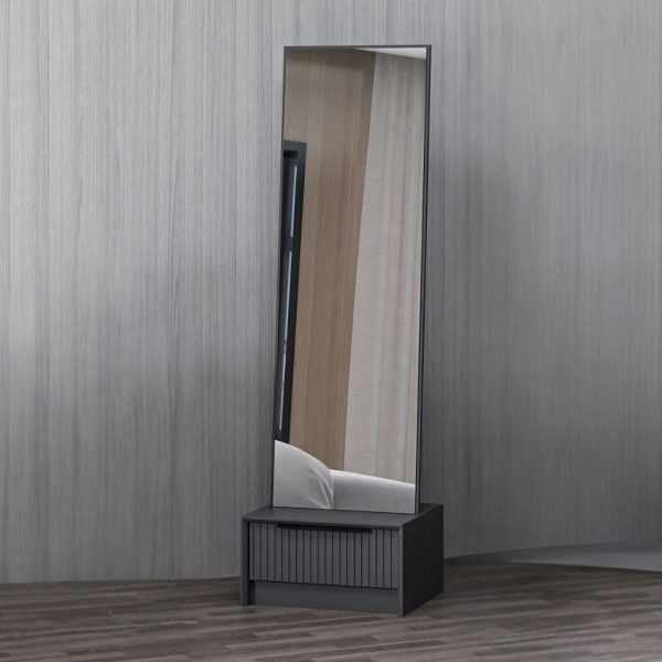 Specchio con base cassetto Kale colore antracite effetto cannettato