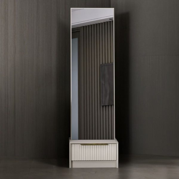 Specchio con base cassetto Kale colore cashmere effetto cannettato