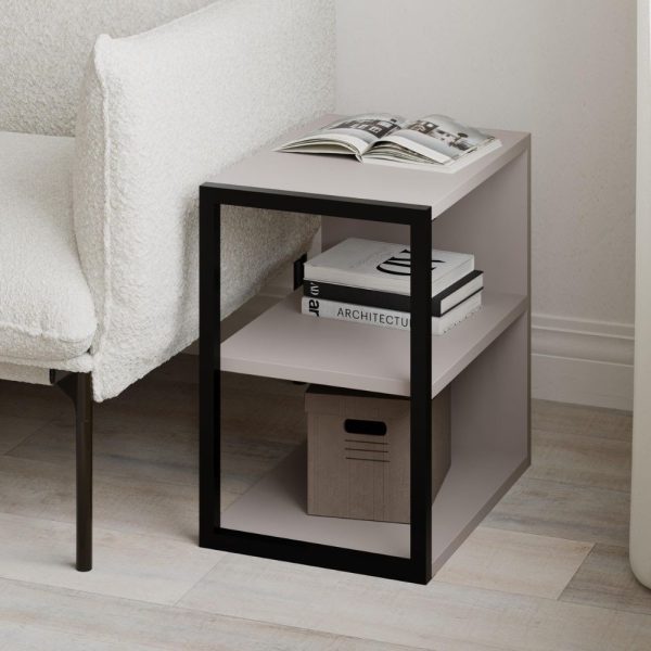 Tavolino Echo con 1 ripiano e dettaglio frontale nero colore tortora