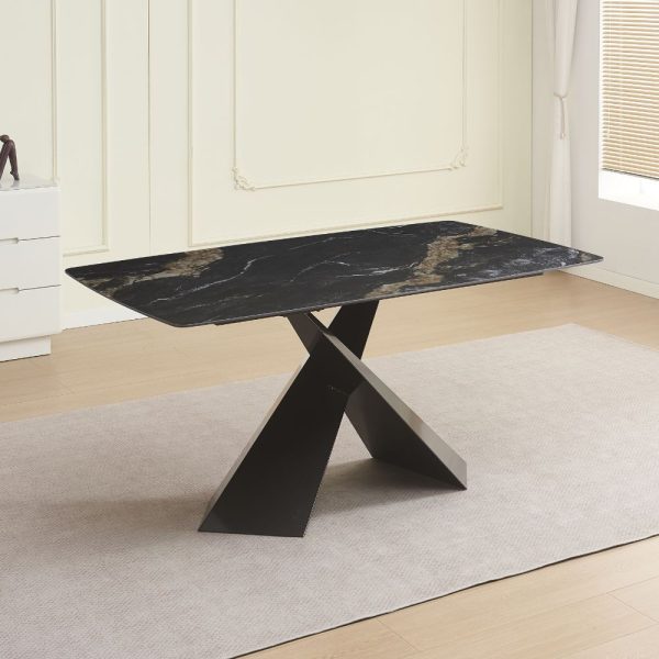 Tavolo Jarvis con piano in ceramica effetto marmo nero C202 opaco e gambe in metallo nero