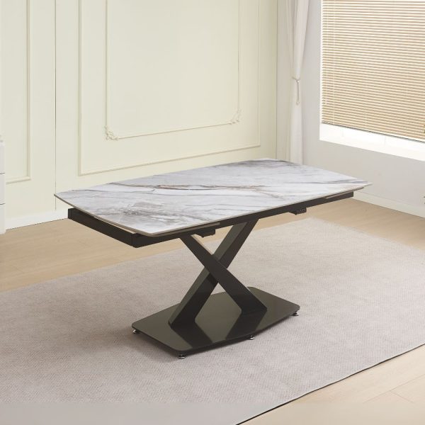 Tavolo Moritz con piano in ceramica effetto marmo bianco M325 lucido e gambe in metallo nero