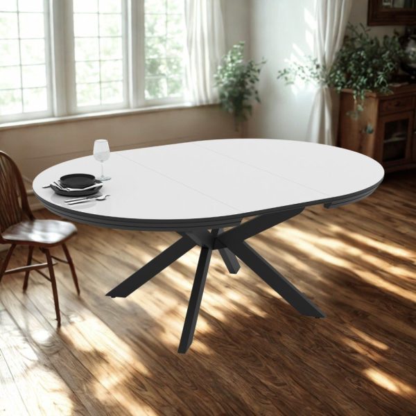 Tavolo allungabile Meli con piano bianco lucido con gambe nere