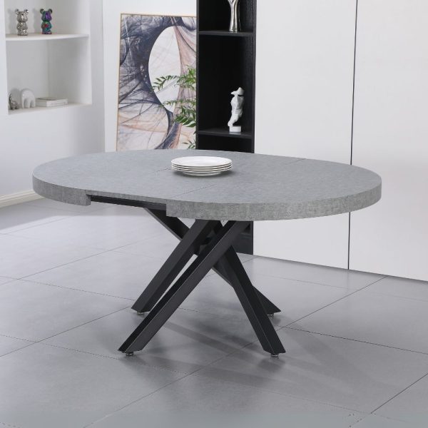 Tavolo allungabile Raven con piano colore cemento e gambe in metallo nero