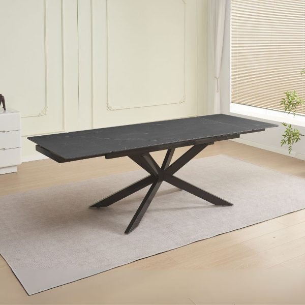 Tavolo allungabile Roxane con piano in ceramica effetto marmo nero ardesia C201 opaco e gambe in metallo nero