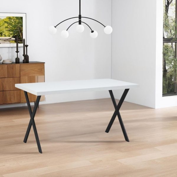 Tavolo fisso Brayn con piano bianco e piedi in ferro nero