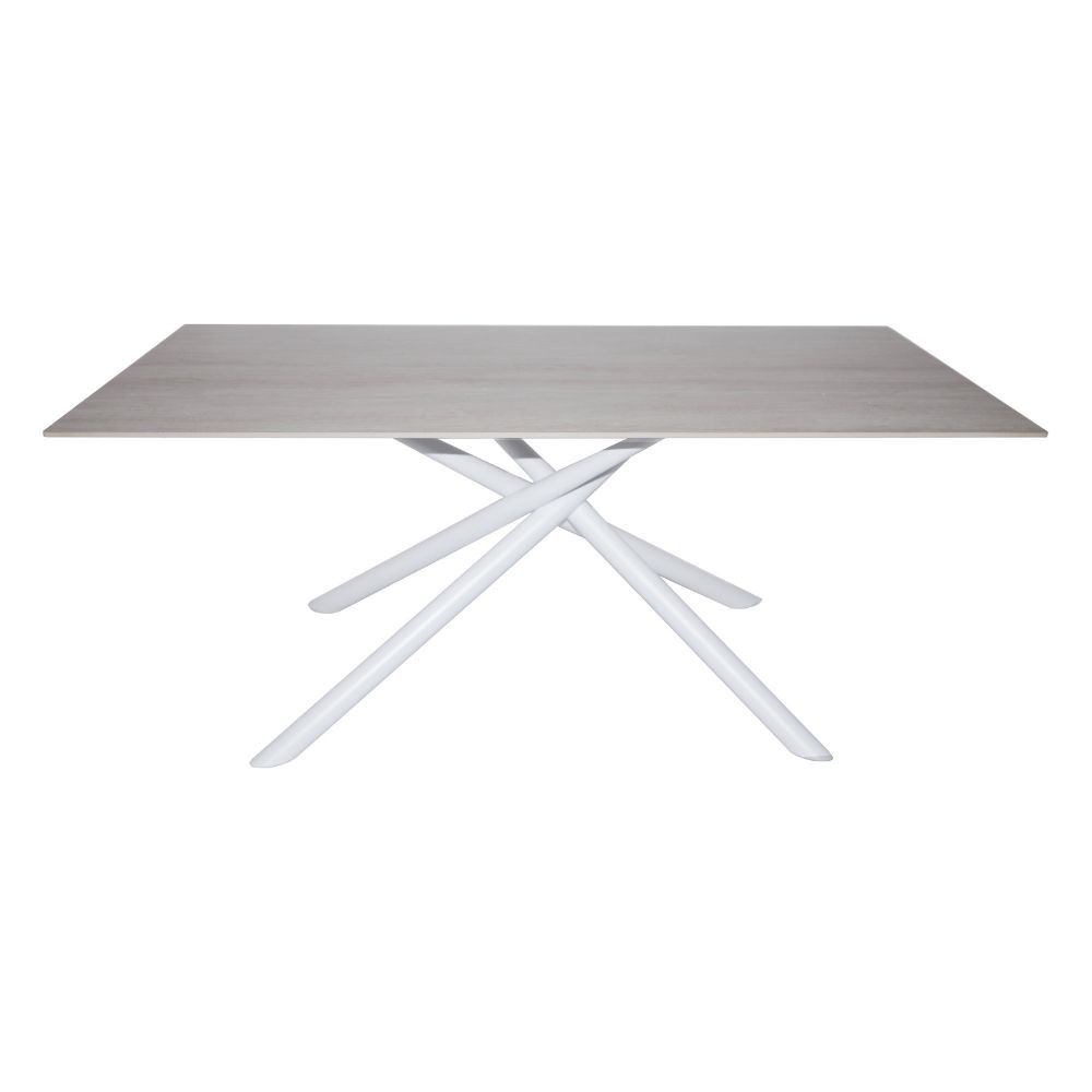 Tavolo fisso Corveo con piano colore travertino e struttura in metallo bianco - immagine 3