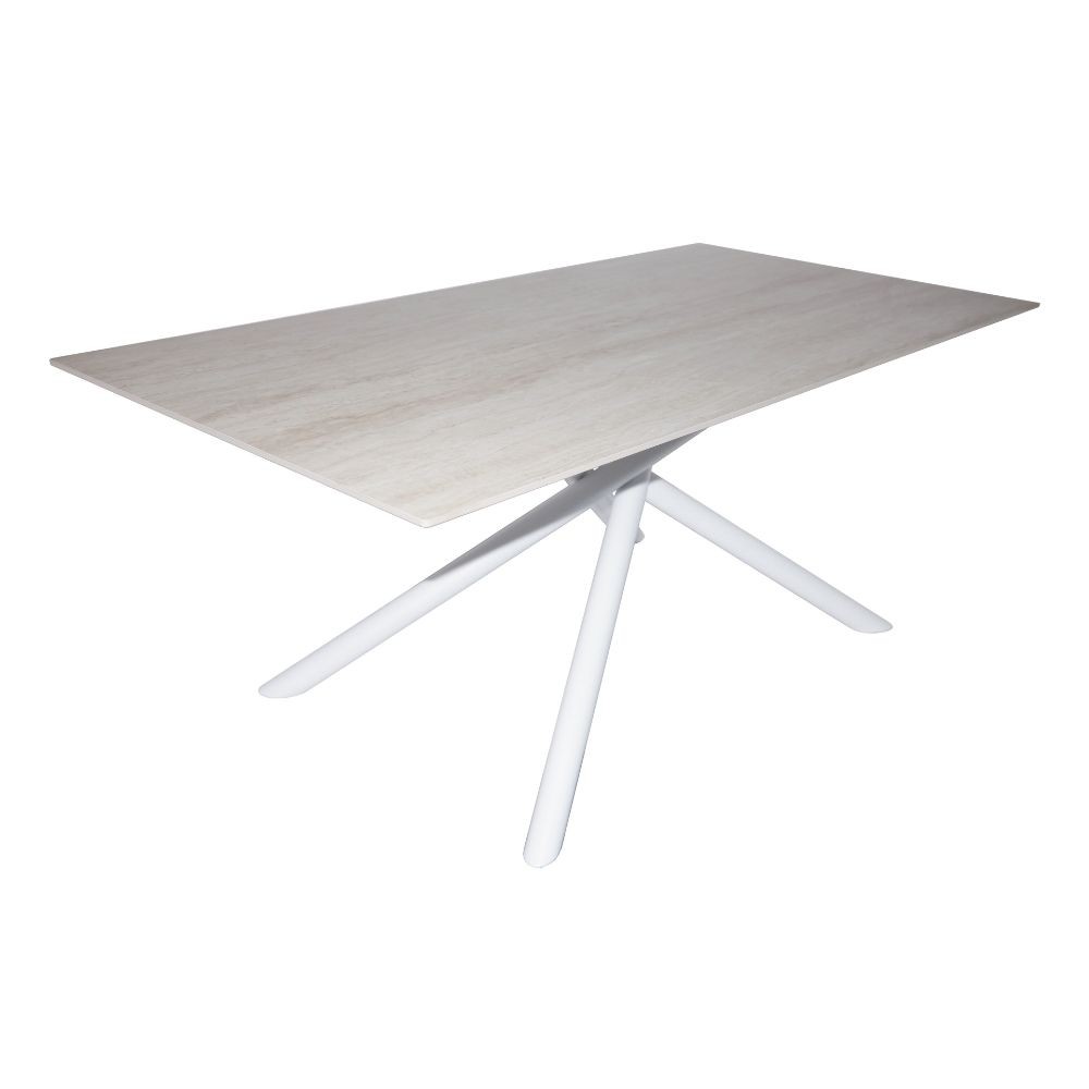 Tavolo fisso Corveo con piano colore travertino e struttura in metallo bianco - immagine 5