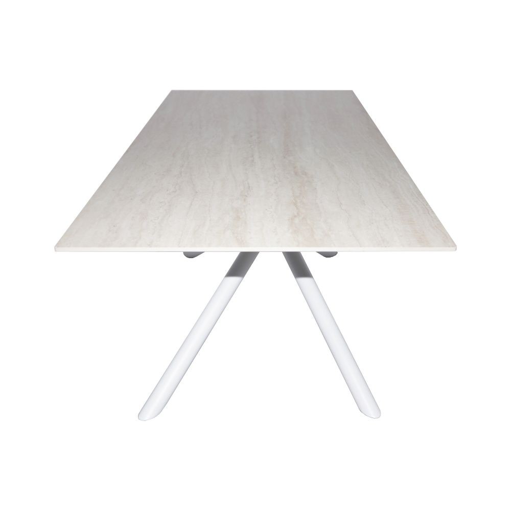 Tavolo fisso Corveo con piano colore travertino e struttura in metallo bianco - immagine 7