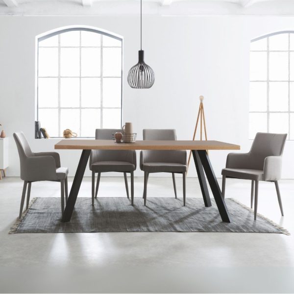 Tavolo fisso Marburg 160x80 con piano cacao e bordo legno e struttura in acciaio antracite