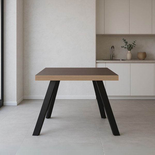 Tavolo fisso Marburg 80x80 con piano teak e struttura in acciaio antracite