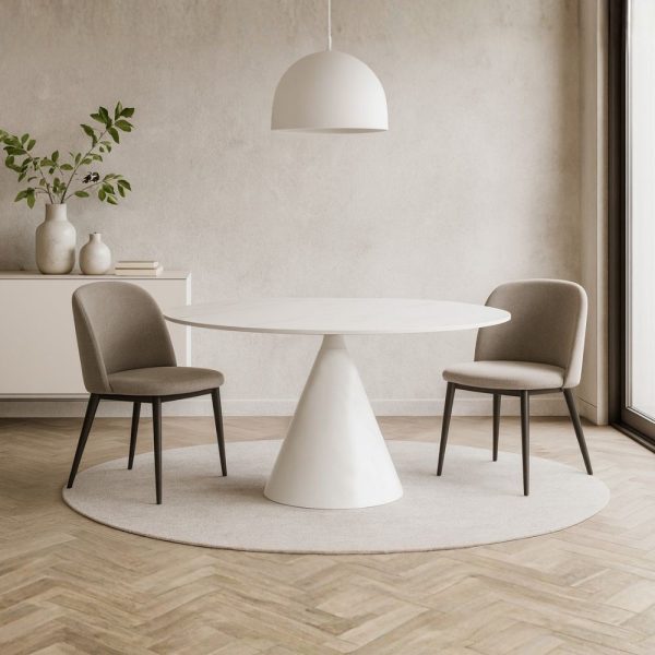 Tavolo fisso Punto con piano effetto marmo bianco D150xH76 cm.