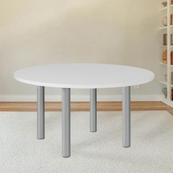 Tavolo tondo Manila con gambe in acciaio verniciato alluminio e piano colore bianco 120x120 cm.