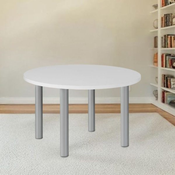 Tavolo tondo Manila con gambe in acciaio verniciato alluminio e piano colore bianco 90x90 cm.