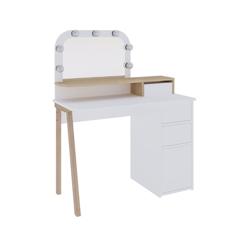 Toeletta Avien con specchio con cornice luci LED colore bianco e rovere - immagine 7