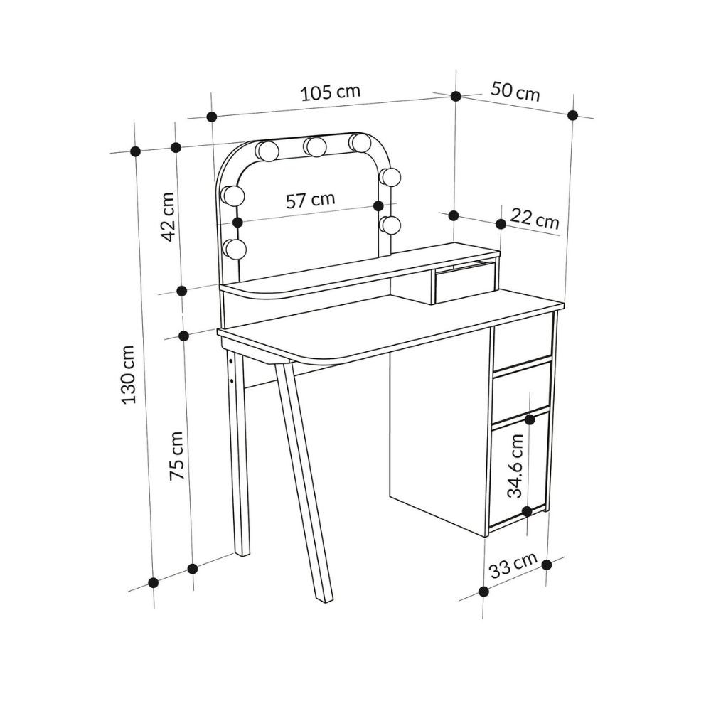 Toeletta Avien con specchio con cornice luci LED colore bianco e rovere - immagine 8